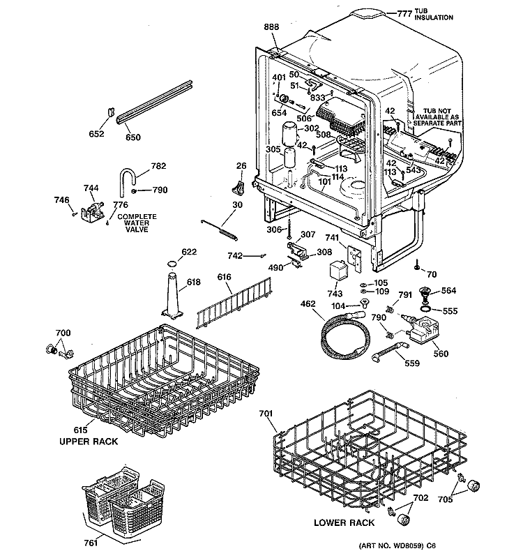 BODY PARTS Diagram and Parts List for GSD3800G00CC  General Electric Dishwasher