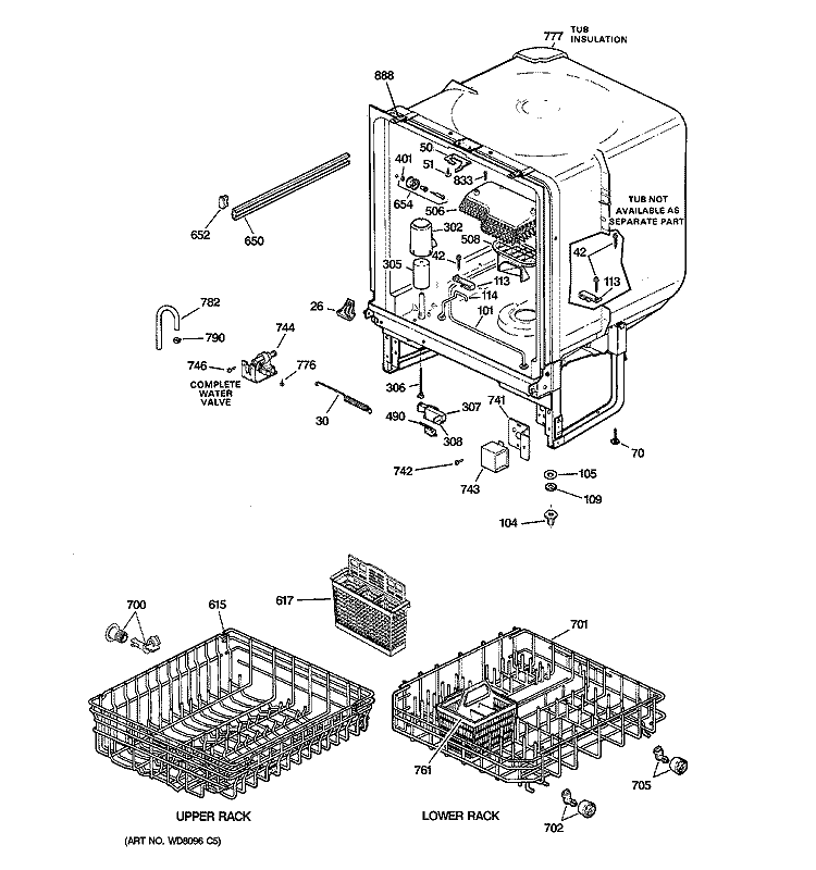 BODY PARTS Diagram and Parts List for GSD2700G00BB  General Electric Dishwasher