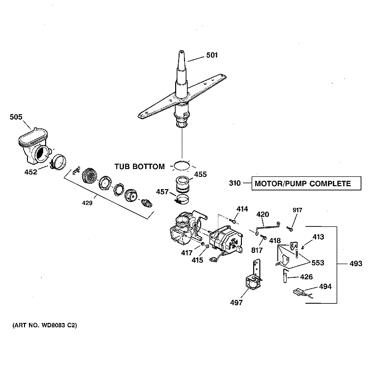 MOTOR - PUMP MECHANISM Diagram and Parts List for GSD4500G00WW  General Electric Dishwasher
