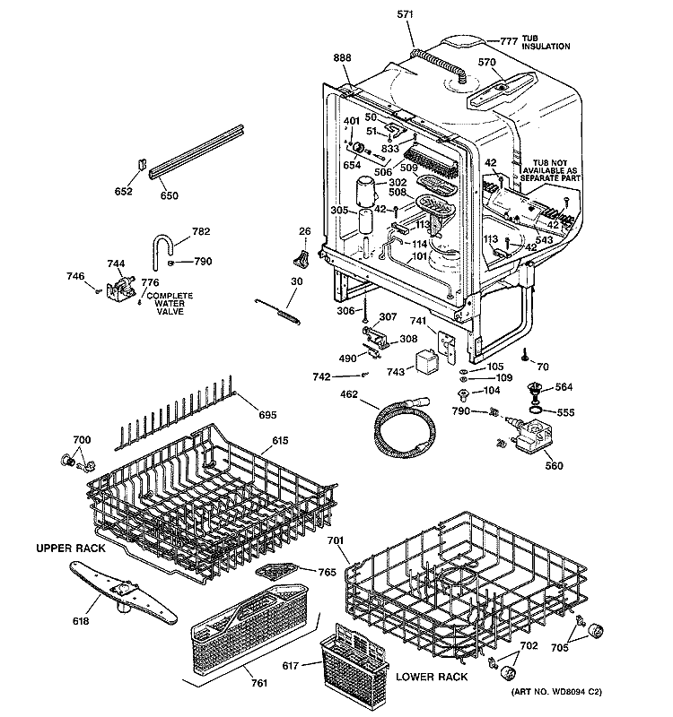 BODY PARTS Diagram and Parts List for GSD5300G00WW  General Electric Dishwasher