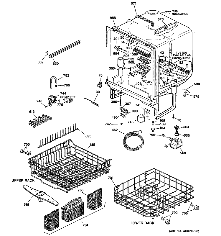 BODY PARTS Diagram and Parts List for GSD5700G00WW  General Electric Dishwasher