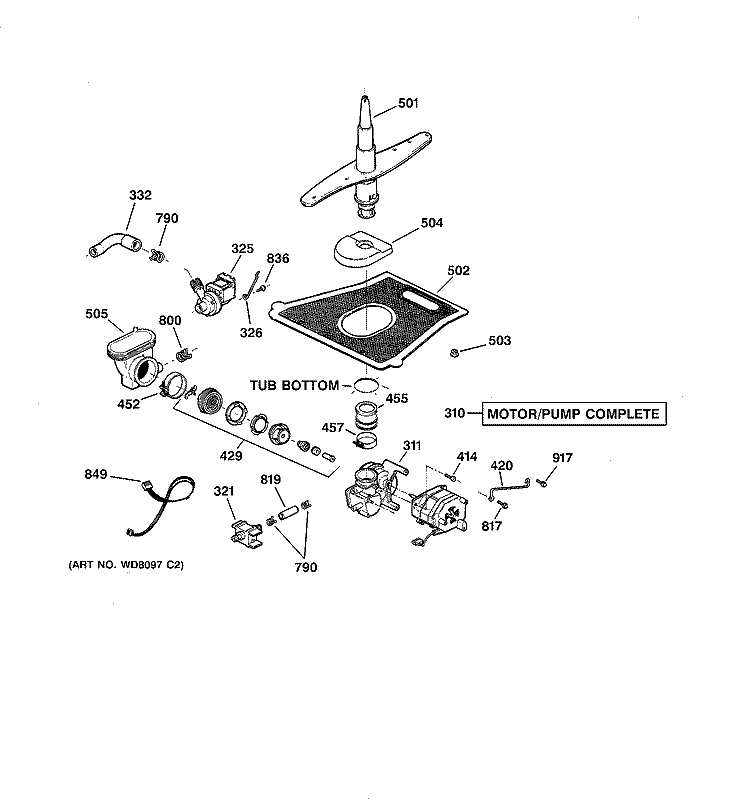 MOTOR - PUMP MECHANISM Diagram and Parts List for GSD5700G00WW  General Electric Dishwasher