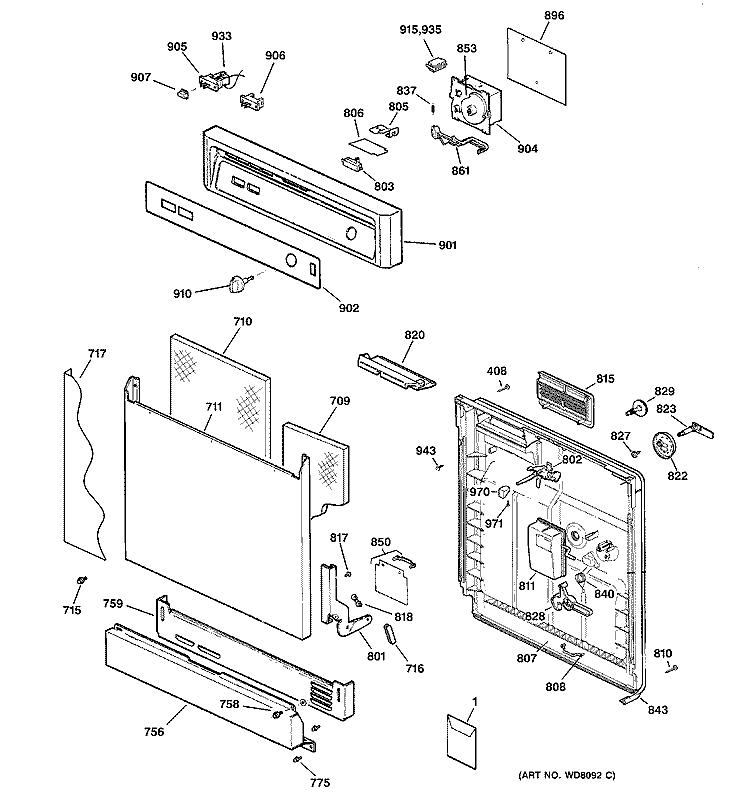 ESCUTCHEON & DOOR ASSEMBLY Diagram and Parts List for GSM2100G00CC  General Electric Dishwasher