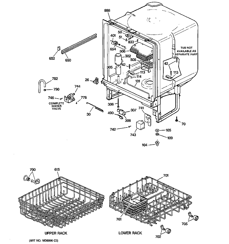 BODY PARTS Diagram and Parts List for GSM2100G00CC  General Electric Dishwasher