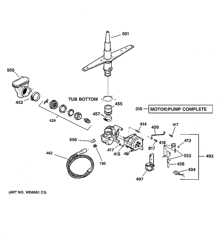 MOTOR - PUMP MECHANISM Diagram and Parts List for GSM2100G00CC  General Electric Dishwasher