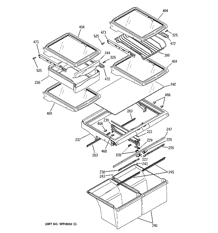FRESH FOOD SHELVES Diagram and Parts List for GTS22UBMARWW  General Electric Refrigerator