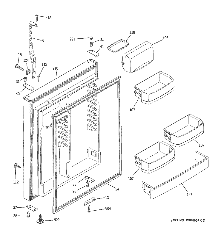 FRESH FOOD DOOR Diagram and Parts List for GTS22WCMARBB  General Electric Refrigerator