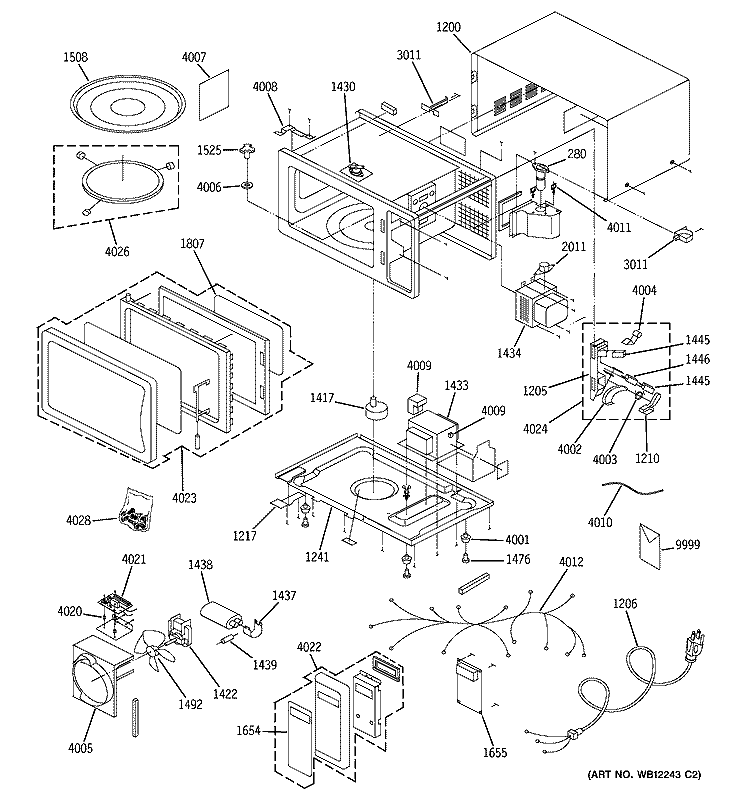 MICROWAVE Diagram and Parts List for JES834WD001  General Electric Microwave