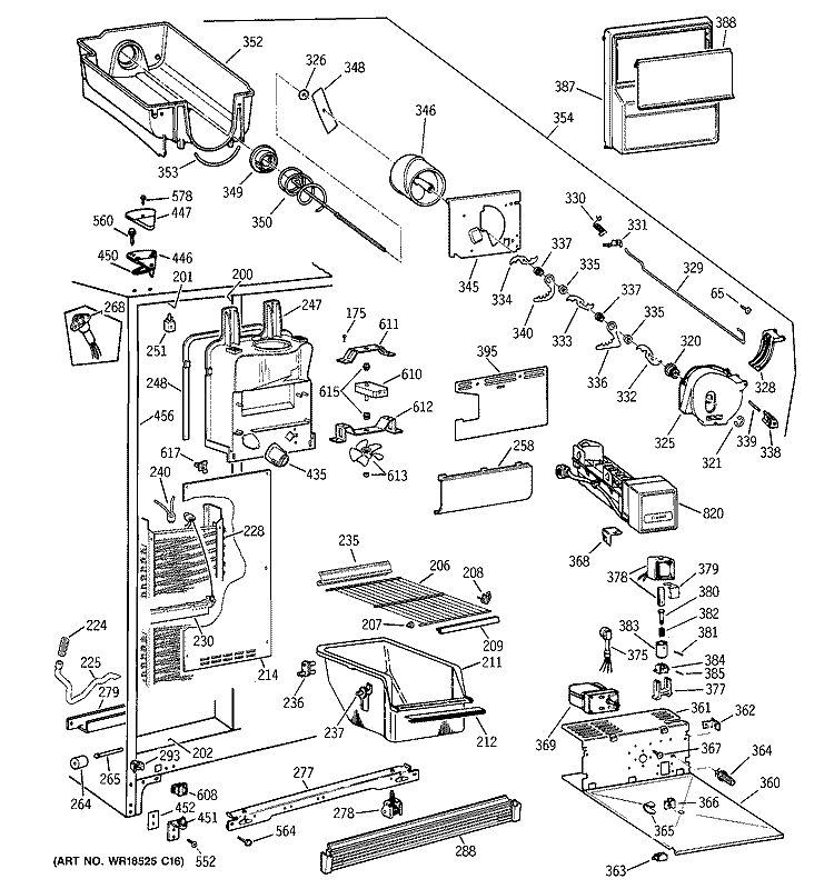 FREEZER SECTION Diagram and Parts List for TFX25CRBGBB  General Electric Refrigerator