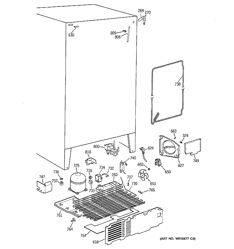 UNIT PARTS Diagram and Parts List for TFX25CRBGBB  General Electric Refrigerator