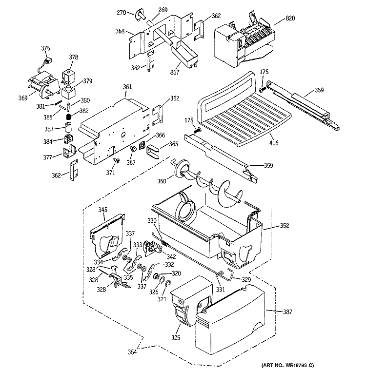 ICE MAKER & DISPENSER Diagram and Parts List for GSS25TGMACC  General Electric Refrigerator