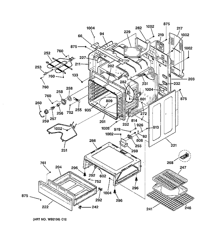 BODY PARTS Diagram and Parts List for JBP65BC4AD  General Electric Range