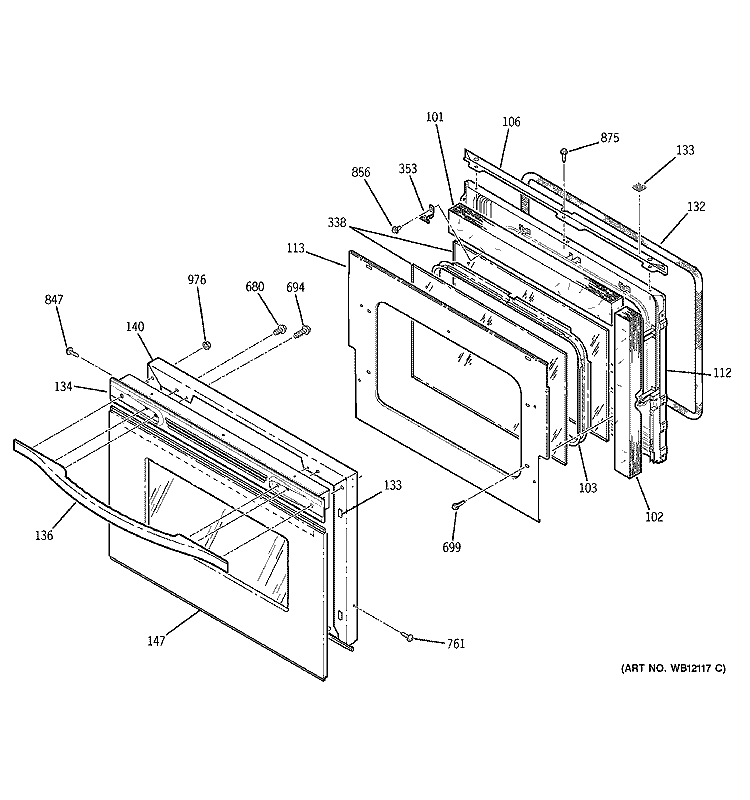 DOOR Diagram and Parts List for JCS966SD1SS  General Electric Range