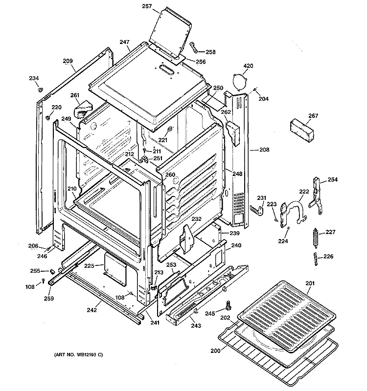 BODY PARTS Diagram and Parts List for JGBS04BPA1CT  General Electric Range