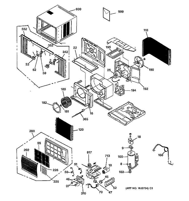 ROOM AIR CONDITIONER Diagram and Parts List for AGV18DCG2  General Electric Air Conditioner
