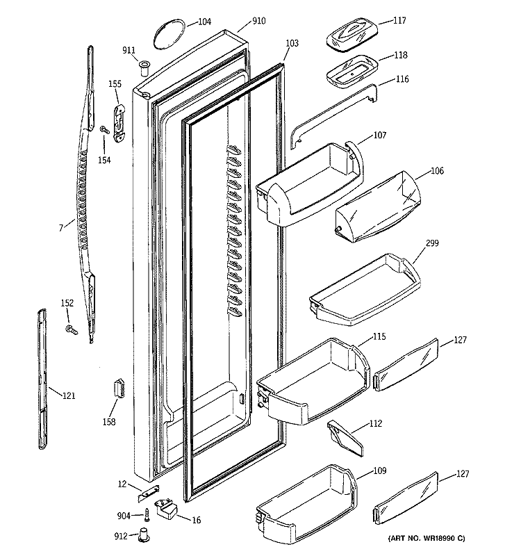 FRESH FOOD DOOR Diagram and Parts List for PSK27MGMACCC  General Electric Refrigerator