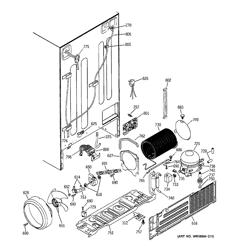 SEALED SYSTEM & MOTHER BOARD Diagram and Parts List for PSK27MGMACCC  General Electric Refrigerator