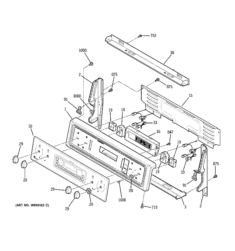 CONTROL PANEL Diagram and Parts List for JBP91BF1BB  General Electric Range