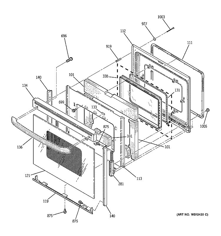 DOOR Diagram and Parts List for JBP90KF1CC  General Electric Range