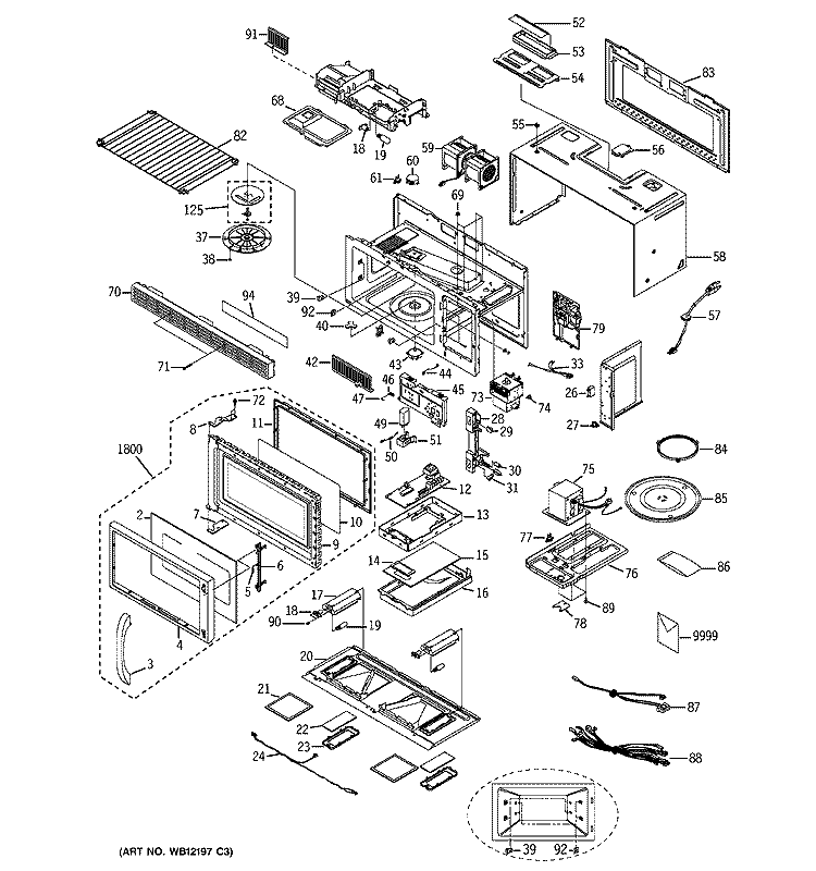 MICROWAVE Diagram and Parts List for JVM1642WB005  General Electric Microwave