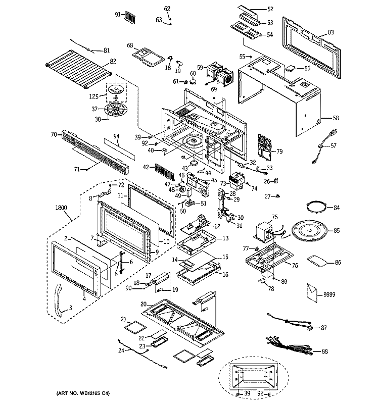 MICROWAVE Diagram and Parts List for JVM1660CB005  General Electric Microwave