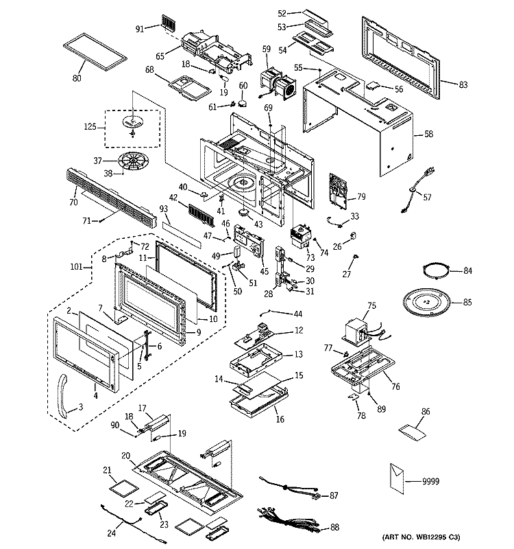 MICROWAVE Diagram and Parts List for JVM1630CD002  General Electric Microwave