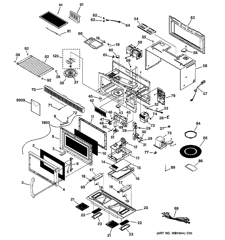 MICROWAVE Diagram and Parts List for JVM1661SB003  General Electric Microwave