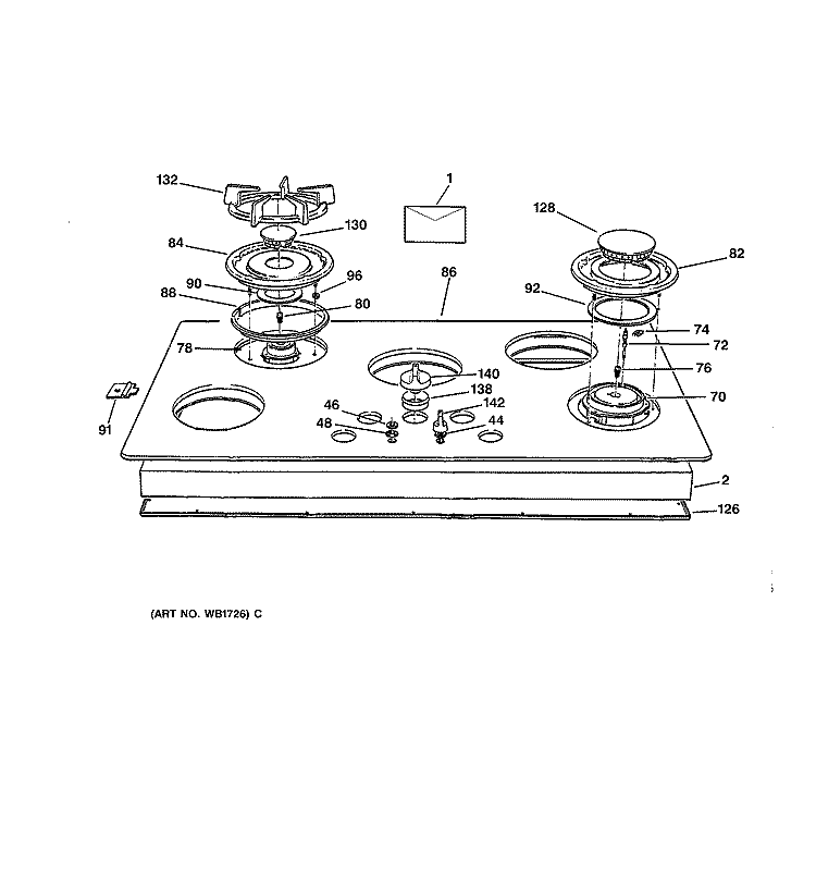 COOKTOP Diagram and Parts List for ZGU665WEX1WG  General Electric Cooktop