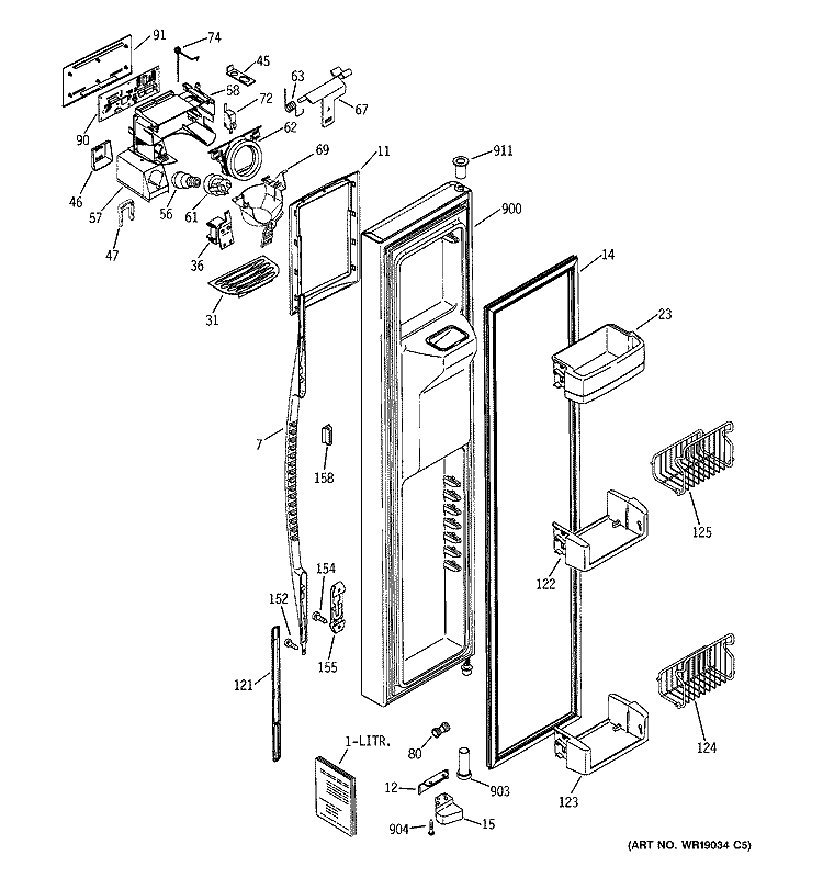FREEZER DOOR Diagram and Parts List for PCG23NJMAFWW  General Electric Refrigerator