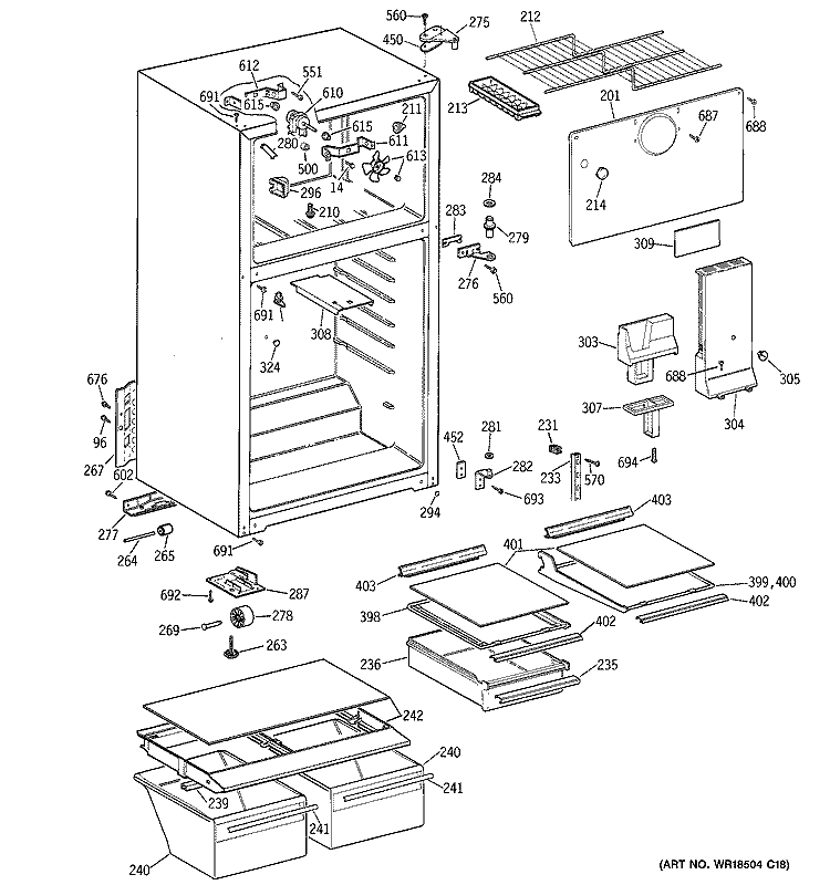 CABINET Diagram and Parts List for GTS18XBMDRCC  General Electric Refrigerator