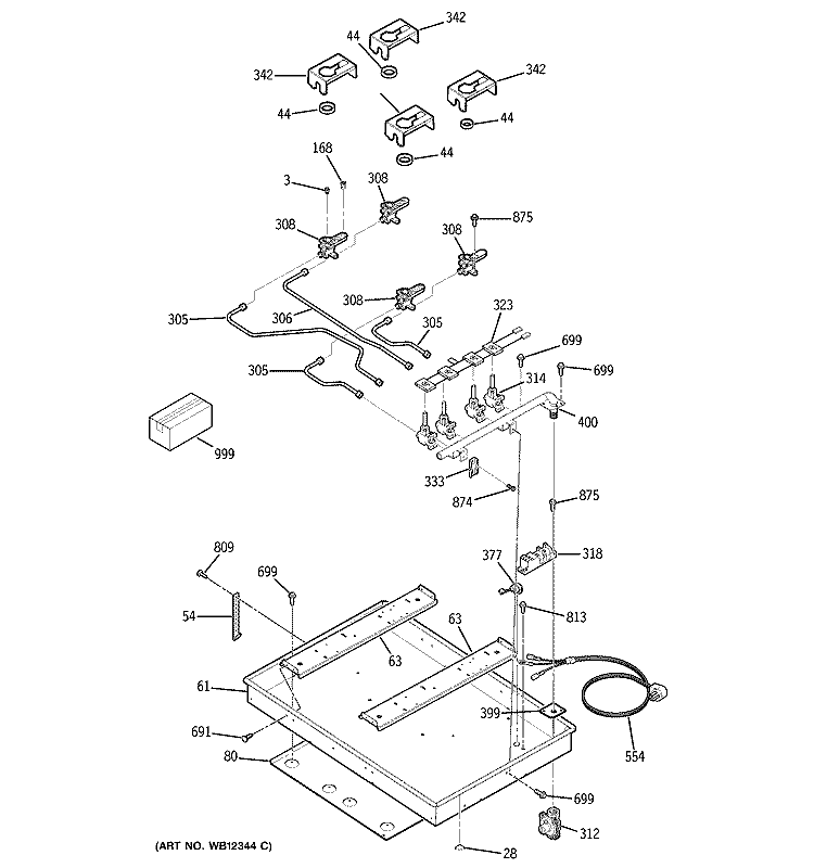 GAS BURNER Diagram and Parts List for JGP932BEC2BB  General Electric Cooktop