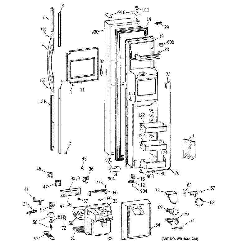 FREEZER DOOR Diagram and Parts List for TFG30PFDBWW  General Electric Refrigerator