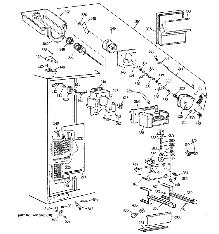 FREEZER SECTION Diagram and Parts List for TFG30PFDBWW  General Electric Refrigerator