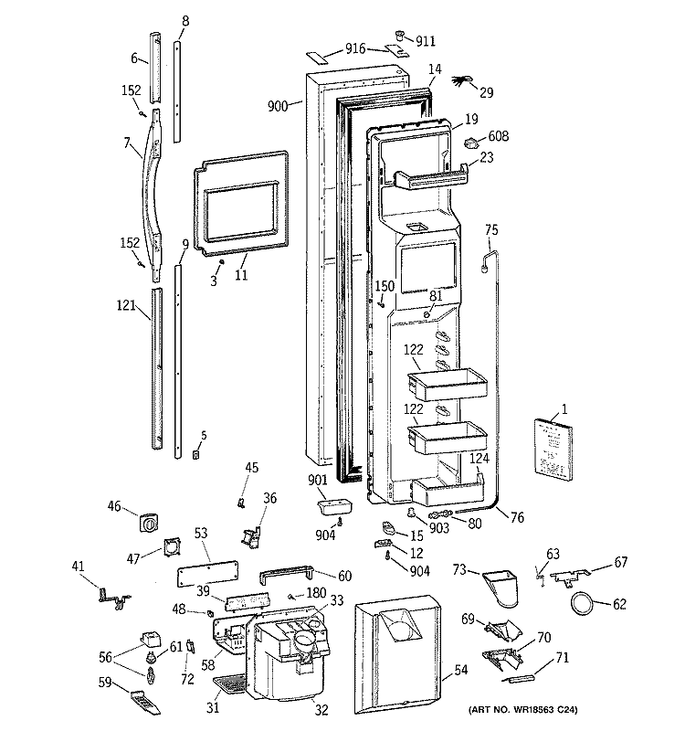 FREEZER DOOR Diagram and Parts List for TFK30PRDBWW  General Electric Refrigerator