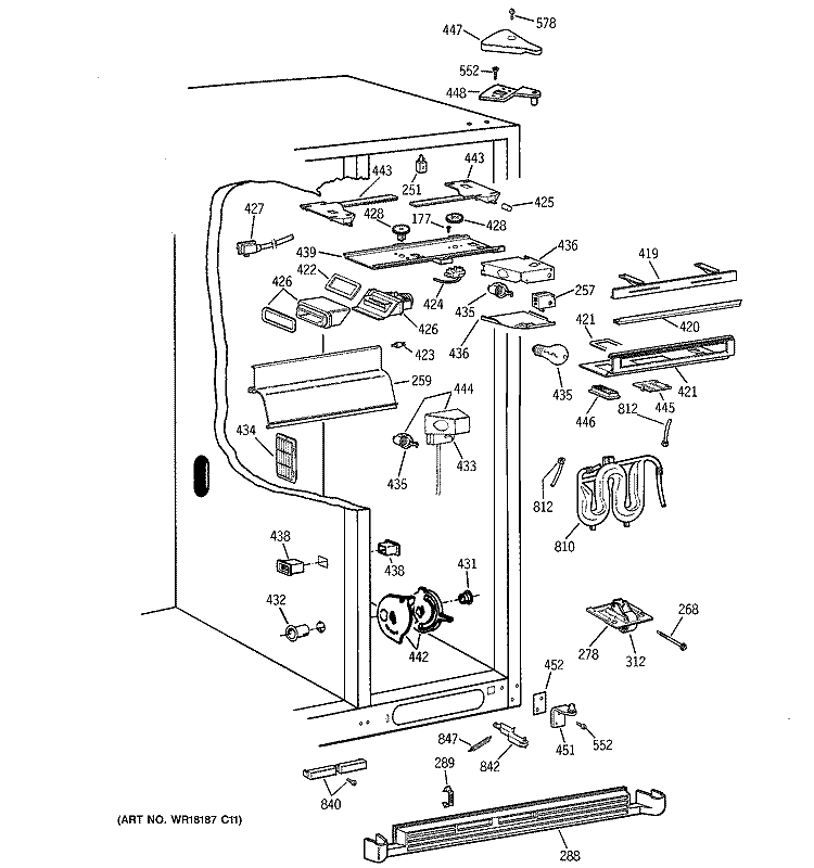 FRESH FOOD SECTION Diagram and Parts List for TFK30PRDBWW  General Electric Refrigerator