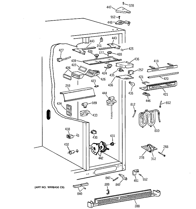 FRESH FOOD SECTION Diagram and Parts List for TFM28PFDAWW  General Electric Refrigerator