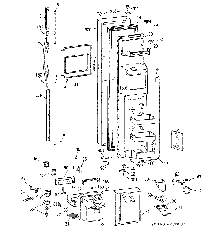 FREEZER DOOR Diagram and Parts List for TFJ28PFDBAA  General Electric Refrigerator