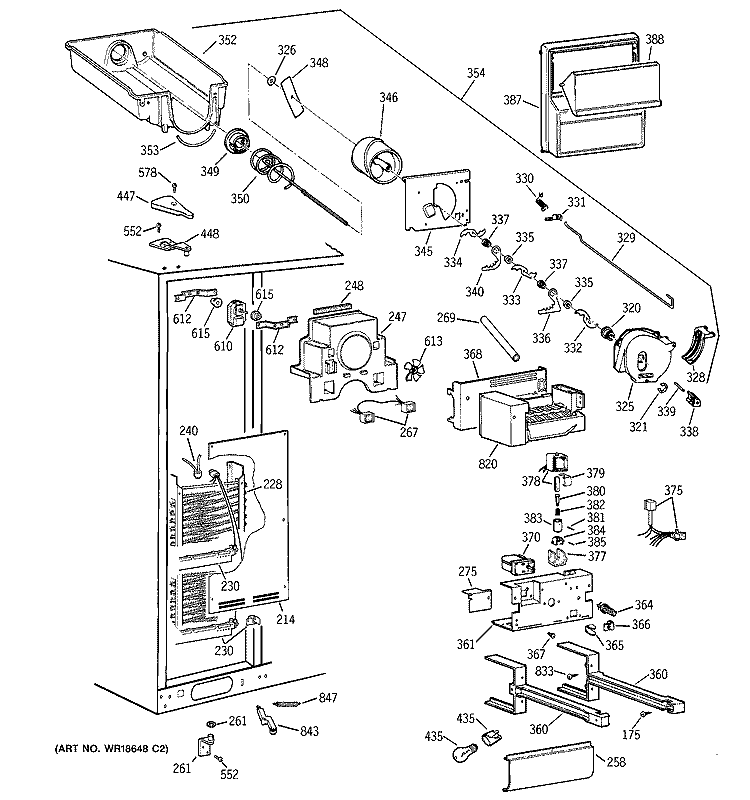 FREEZER SECTION Diagram and Parts List for TFJ28PFDBAA  General Electric Refrigerator