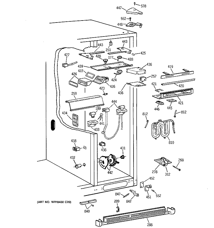 FRESH FOOD SECTION Diagram and Parts List for TFJ28PFDBAA  General Electric Refrigerator