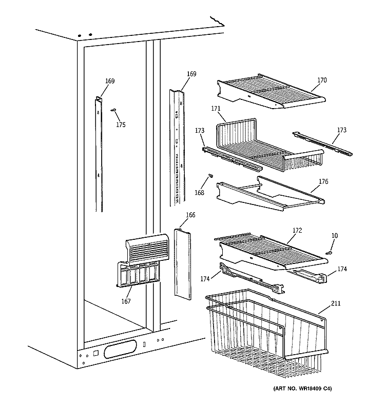 FREEZER SHELVES Diagram and Parts List for TFK30PFDBWW  General Electric Refrigerator