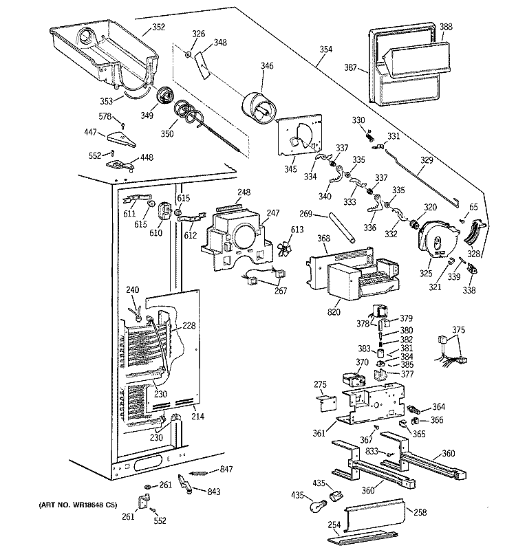 FREEZER SECTION Diagram and Parts List for TFG28PFDAWW  General Electric Refrigerator