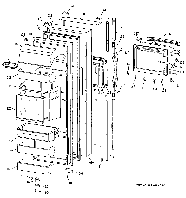 FRESH FOOD DOOR Diagram and Parts List for TFG28PFDABS  General Electric Refrigerator