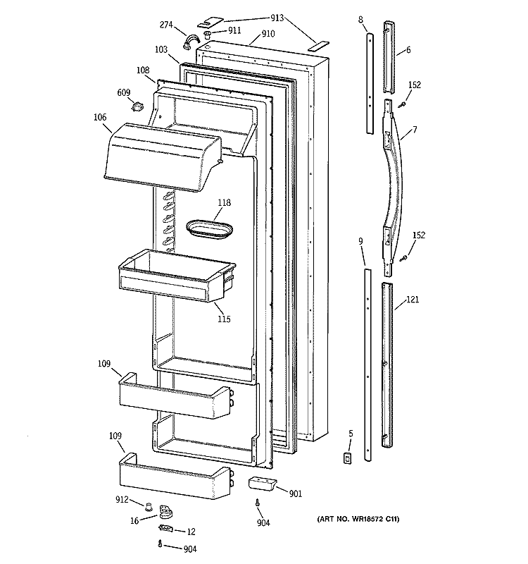 FRESH FOOD DOOR Diagram and Parts List for TFG28PRDAWW  General Electric Refrigerator