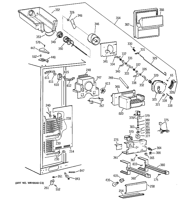 FREEZER SECTION Diagram and Parts List for TFG30PFDABB  General Electric Refrigerator