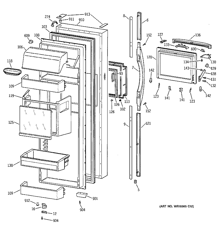 FRESH FOOD DOOR Diagram and Parts List for TFX30PBDBCC  General Electric Refrigerator