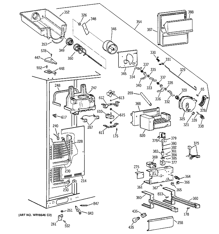 FREEZER SECTION Diagram and Parts List for TFT30PRDAWW  General Electric Refrigerator