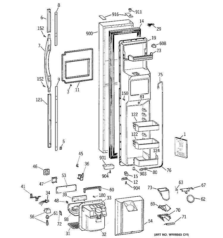 FREEZER DOOR Diagram and Parts List for TFX28PPDACC  General Electric Refrigerator