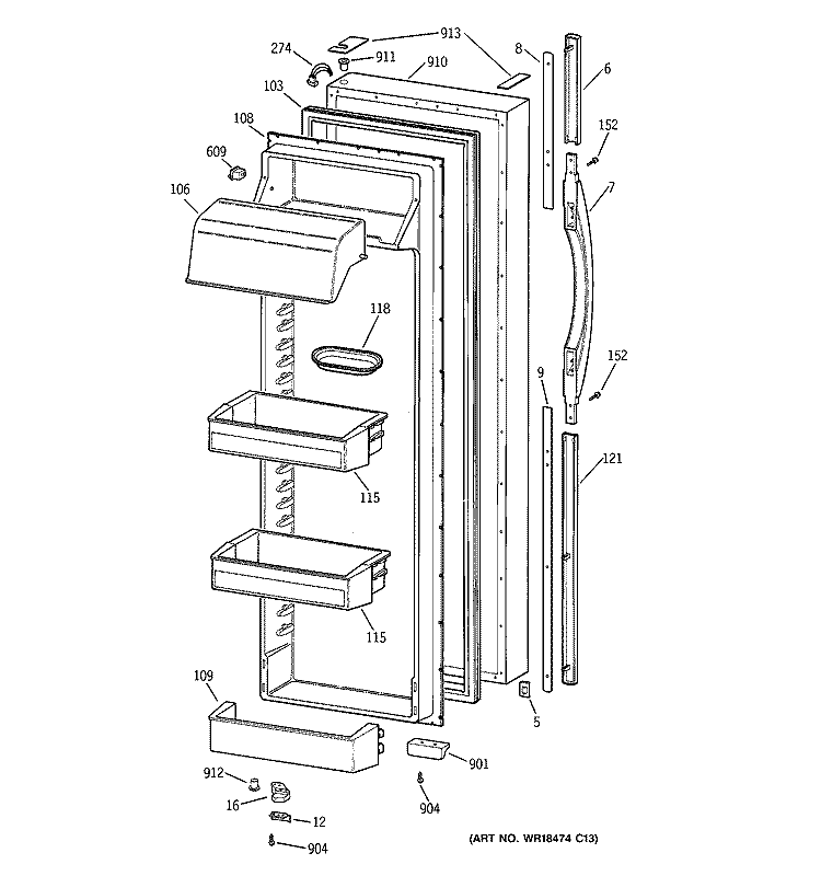 FRESH FOOD DOOR Diagram and Parts List for TFX28PPDACC  General Electric Refrigerator