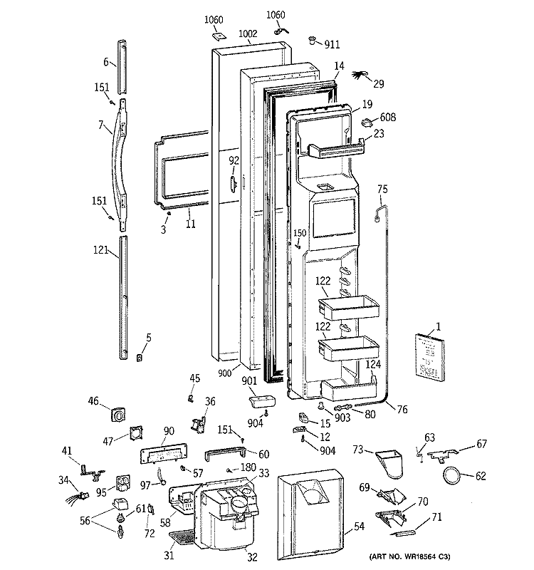 FREEZER DOOR Diagram and Parts List for TFS28PBDABS  General Electric Refrigerator