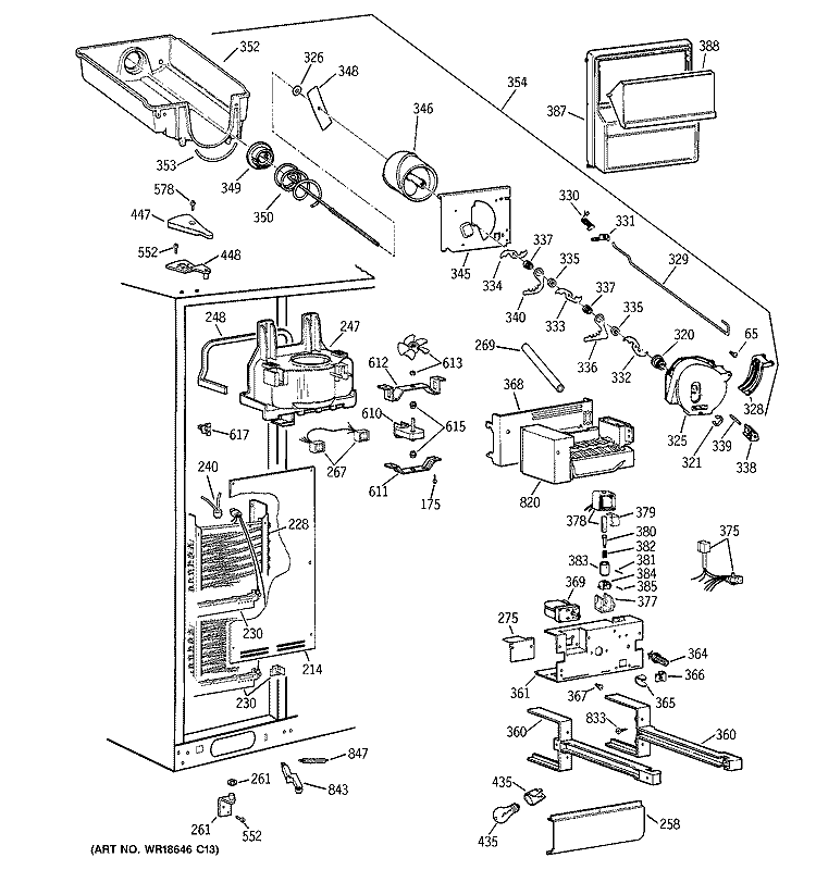 FREEZER SECTION Diagram and Parts List for TFS28PBDABS  General Electric Refrigerator